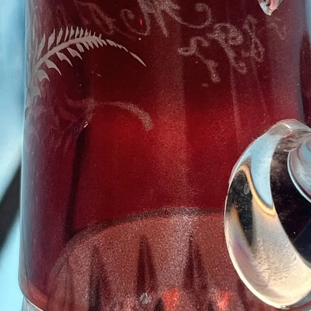 Antique Ruby Etched Pitcher Mother/mama 1904